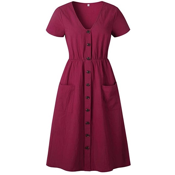 Soho Red High Waisted Midi Dress With Pockets - Picture 4 of 6